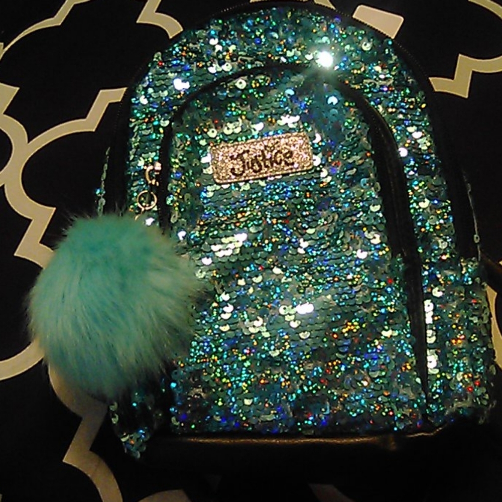 Justice Teal Sparkle Kids Backpack Purse ❤️FIRM❤️